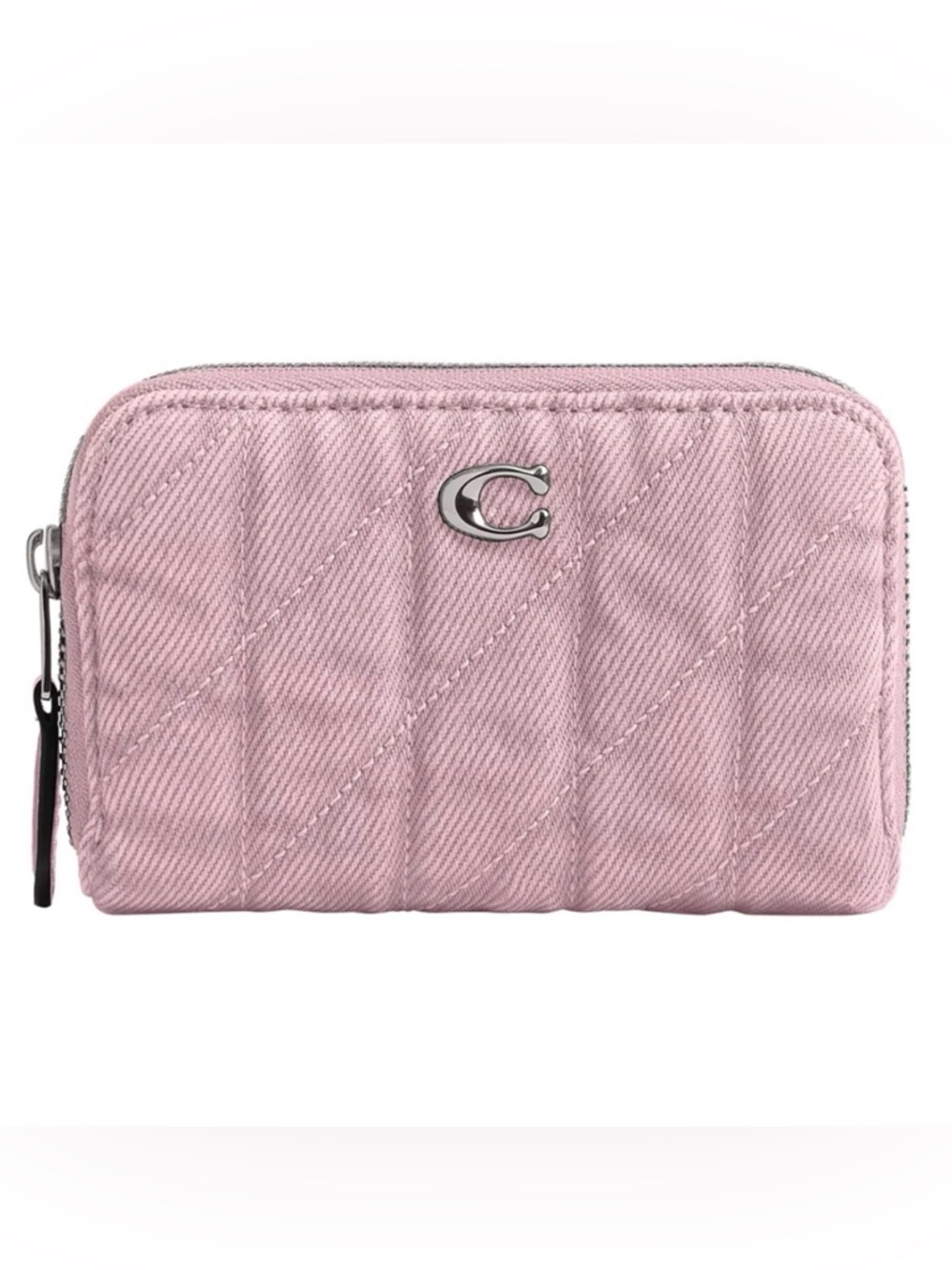 COACH Essential Small Zip Around Card Case in Quilted Dyed BALLERINA PINK Denim - Picture 6 of 7